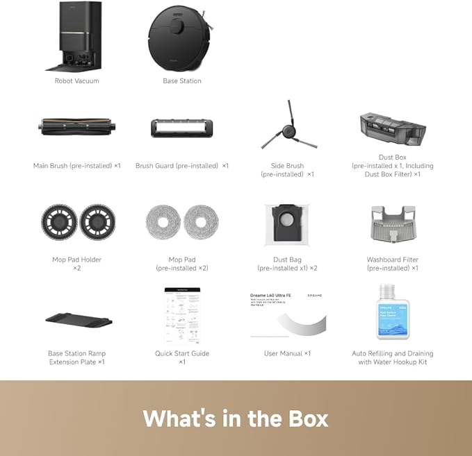 DREAME L60 Ultra FE Robot Vacuum and Mop, Auto-Empty and 100℃ Self-Cleaning Mop, 30,000Pa Suction, Obstacle Avoidance and 360° Navigation, Corner to Edge Deep Cleaning, TriCut Brush, Black