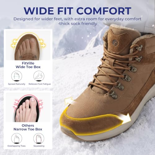FitVille Extra Wide Winter Boots for Men, Water Repellent Snow Boots