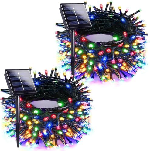 Solar Christmas Lights Outdoor 2 Pack 76FT 200 LED String Lights Multicolor