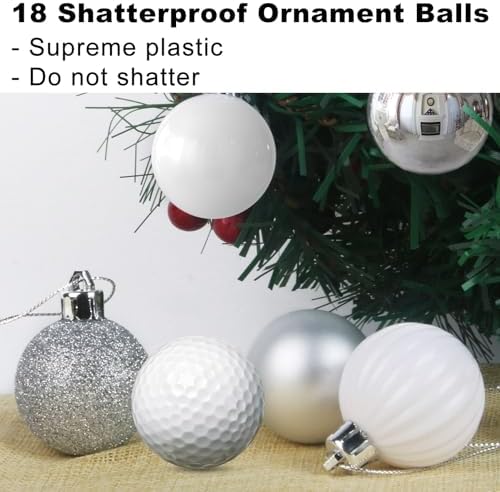 White & Silver 1.6" Small Christmas Balls Christmas Tree Decoration Ornaments Shatterproof Hanging Balls for Birthday Halloween Holiday Wedding Decorations Set of 18pcs