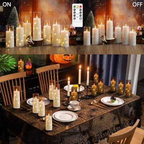 Flameless LED Candles with Timer 24 Pc Flickering Flameless Candles for Romantic Ambiance and Home Decoration Stable Acrylic Shell,with Embedded Star String，Battery Operated Candles（White）