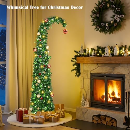Whimsical Christmas Tree with Ball String Lights, 5FT Pop Up Curved Tree