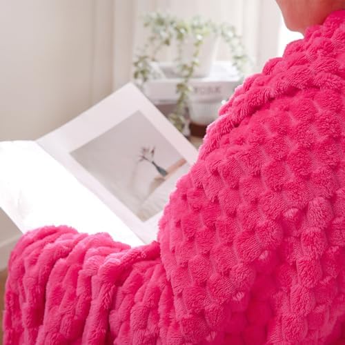Puncuntex Hot Pink Throw Blanket 50"×60" Gifts for Mom Fuzzy 3D Jacquard (Pack of 2)