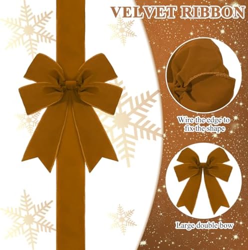 Daifunli 6 Pcs Brown Velvet Christmas Cabinet Bows Ribbons for Kitchen