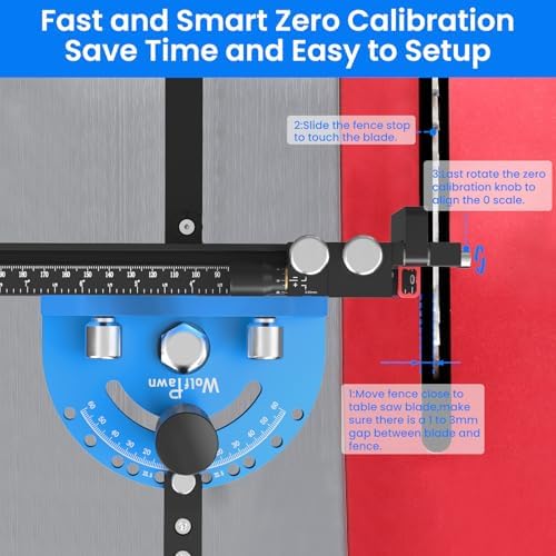 Wolfawn Miter Gauge w/Micro-Adjust & Extendable Fence, Fit 3/4"T-Slot