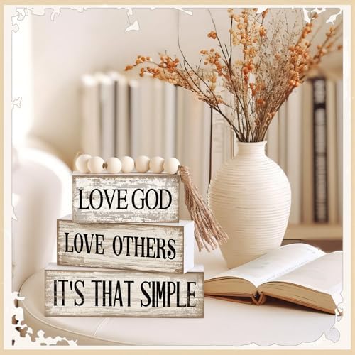 Moucuny 4 Pcs Christian Wooden Block Signs Farmhouse Tiered Tray Decor