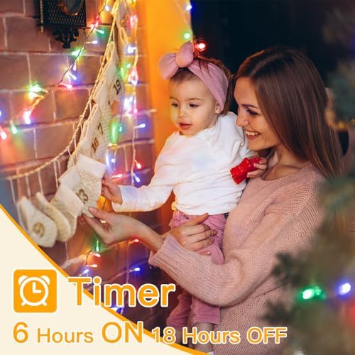 Ollny Christmas Lights 200LED 60FT Indoor, Multicolor Connectable Plug in