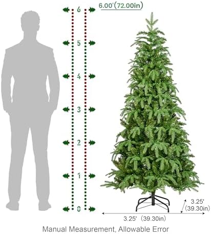 Glitzhome Prelit Christmas Tree, 6ft Slim Christmas Tree, Hinged Artificial Tree Radiant Evergreen Fir with 250 Warm White/Multi-Color LED Lights,9 Function w/Remote Control,Easy Assembly
