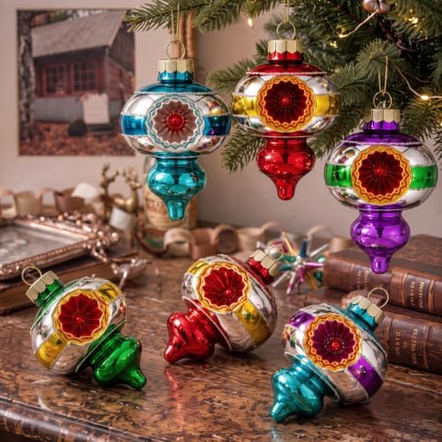 12 Pcs Vintage Glass Christmas Ornament Reflector Decor, Plain