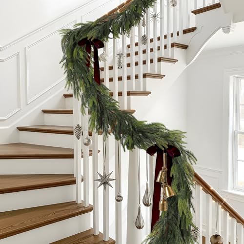 N&T NIETING 15FT Christmas Norfolk Pine Garland Real Touch Pine Artificial Garlands Faux Greenery Garland Winter Christmas Garland for Table Mantle Fireplace Indoor Outdoor Xmas Decorations (1 Pcs)