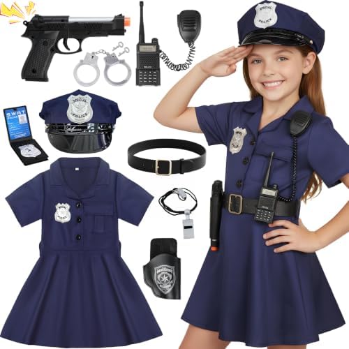 Doxrmuru Police Costume for Girls Police Outfit with Toy Gun,Cop Accessories