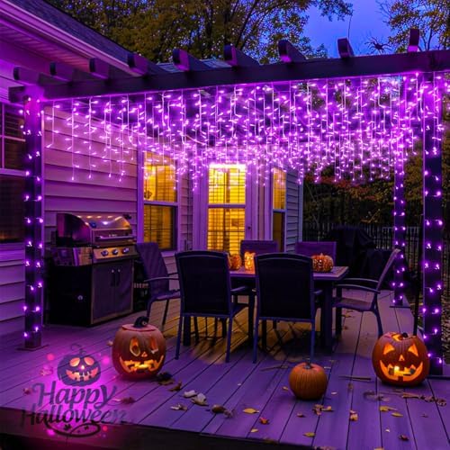 Purple Halloween Lights Outdoor 66ft Icicle Lights for Outside 640 LEDs