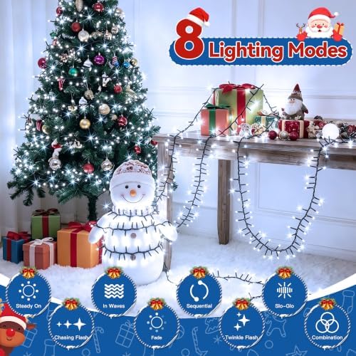 400 LED 20FT Cluster Lights, Plug in White Christmas Lights