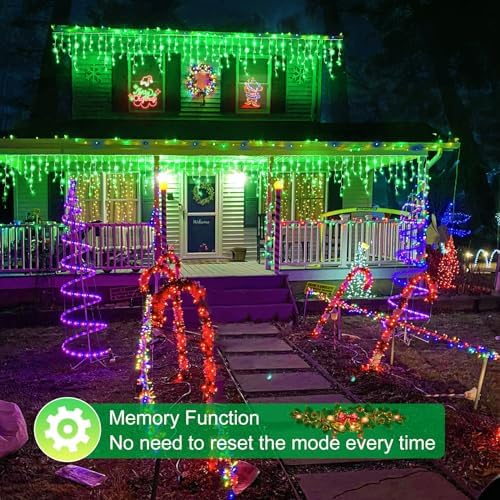 66ft 640 LED Green Christmas Lights Outdoor Indoor, Dripping Icicle Lights for Outside with 75 Drops 8 Modes Connectable Plug in Waterproof Timer for Holiday Wedding Party Indoor Decorations