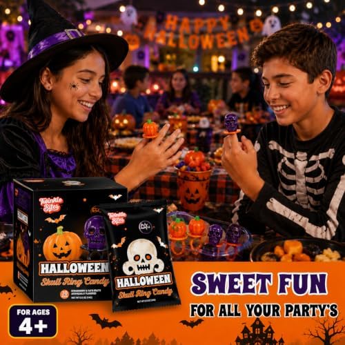 90 Pack Halloween Ring Candy - Individually Wrapped Holiday Themed Pumpkin And Skull Lollipops – Trick Or Treat Strawberry And Tutti Frutti Delicious Candys - Bulk Halloween Suckers Great Use, For Kids, Party Favor, Classrooms, Goodie Bags