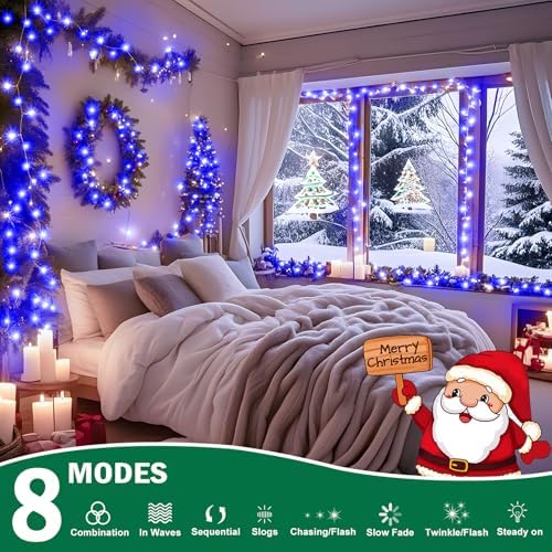 SAUIRS 197FT 500 LED Christmas Lights Outdoor String Lights with 8 Modes Timer Waterproof Fairy Light Plug in for Outside Indoor Party Xmas Palm Tree Yard Wedding Decorations(Blue)