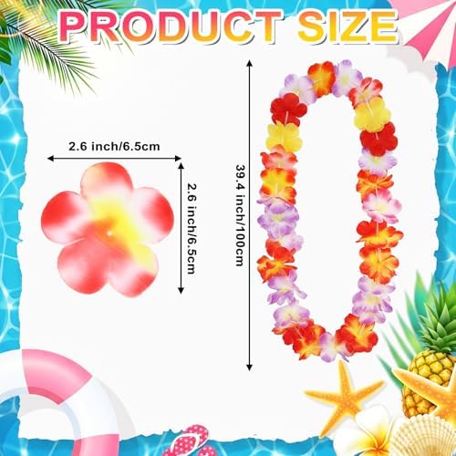 JUNEBRUSHS 24 Pack Hawaiian Leis for Luau Party Colorful Flower Necklaces Wreath Garland for Tropical Party Decorations Graduation Summer Beach Wedding Birthday