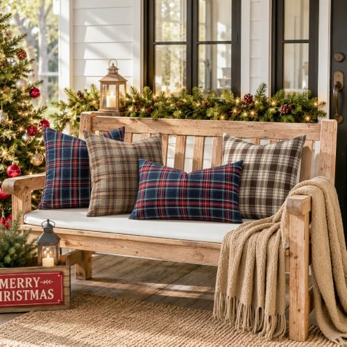 MIULEE Christmas Plaid Pillow Covers Scottish Tartan 22x22 Blue