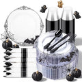 Hioasis 350 Pcs Clear Black Plates for Party