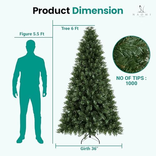 Naomi Home Lucille 6 ft Unlit Artificial Christmas Tree, 1,000 Tips