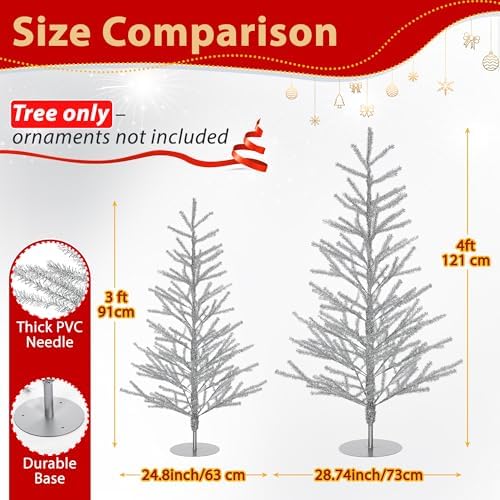 4ft Silver Tinsel Christmas Tree, Retro Aluminum Christmas Tree