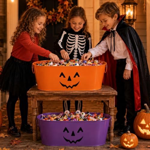 2Pcs 5.5 Gal Halloween Galvanized Beverage Ice Buckets,Halloween Candy Bowl