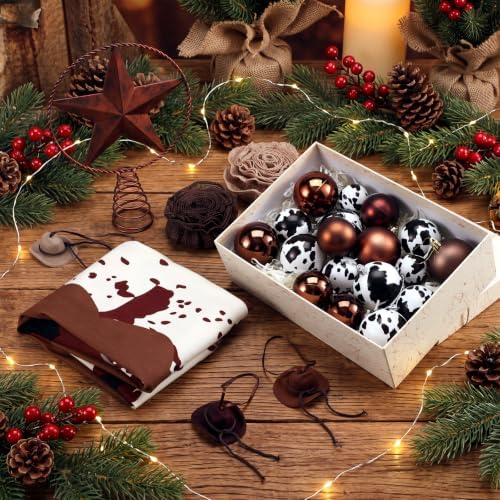Sosation 28 Pcs Western Cowhide Christmas Tree Decor Complete Set