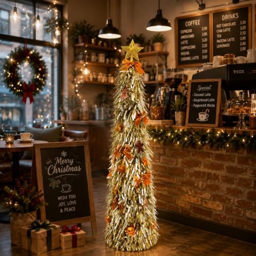 Christmas Tree 5FT Artificial Xmas Decor Pop Up with Decoration Silver-Gold