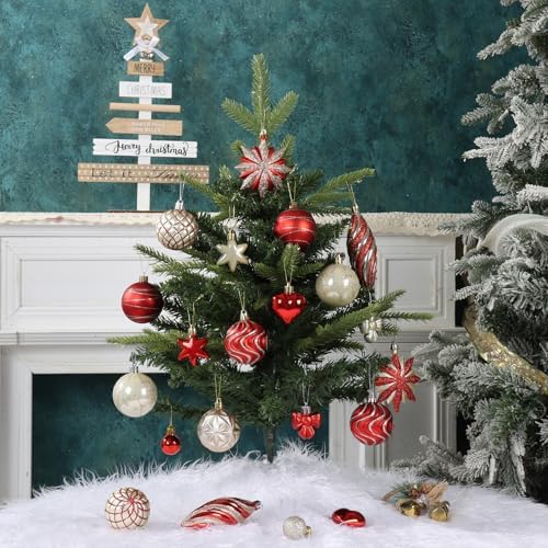 82Pcs Red and Gold Christmas Ornaments Set, Shatterproof Plastic Christmas Decorations for Tree Assorted Baubles Xmas Ball Ornaments for Holiday Party Decor (Red&Gold)