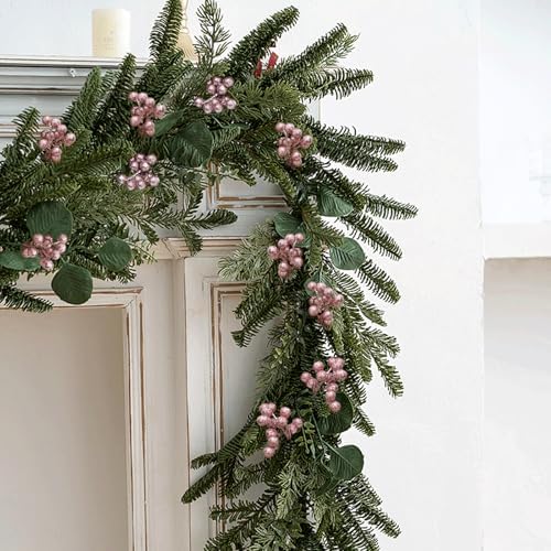 Fangoo 20 Pack 7 Inch Artificial Pink Berry Stems for Christmas Tree