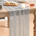 Artoid Mode Grey Gold Gauze Table Runner 120 Inch 10FT, Glitter Metallic Foil Sheer Dining Wedding Anniversary Holiday Birthday Table Decor for Home Party
