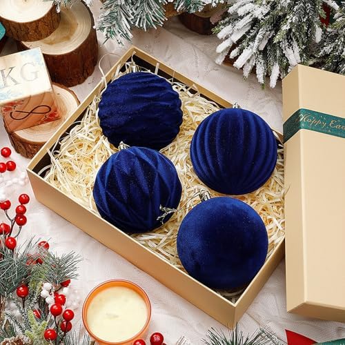 Liliful 4 Inch 12 Pcs Velvet Christmas Ornaments Balls, Blue