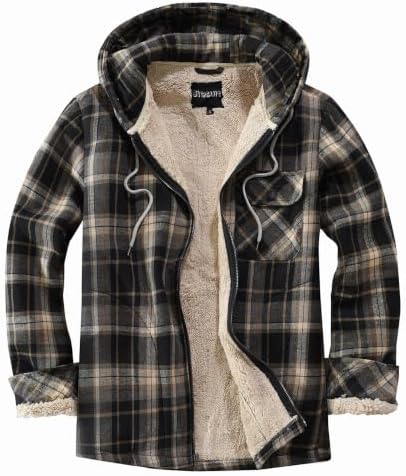 Elesuit Men's Full Zip Fleece Flannel Jacket Shirt Plaid Cotton Hoodie Coat