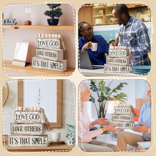Moucuny 4 Pcs Christian Wooden Block Signs Farmhouse Tiered Tray Decor