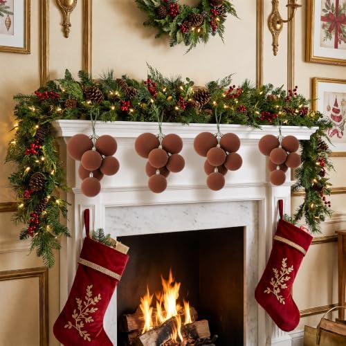 Roowest 4 Sets Large Brown Velvet Christmas Ball Clusters Ornaments Decor