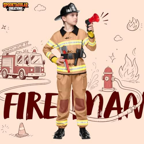 Spooktacular Creations Halloween 14PCS Firefighter Costume for Kids, Boys Fireman Costume with Toys Set for Toddler RolePlay