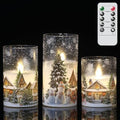 Snowman House Glass Flameless Candle Battery Operated Remote Timer