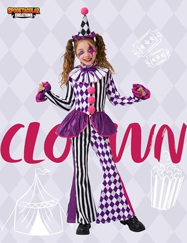 Spooktacular Creations Halloween Clown Costume for Girls, Jester Clown Costume for Kids, Halloween Role Play & Dress Up