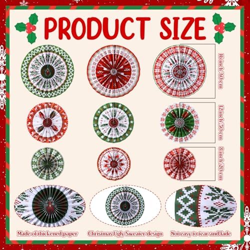 Outus 9 Pcs Christmas Hanging Decorations Paper Fans Ugly Sweater