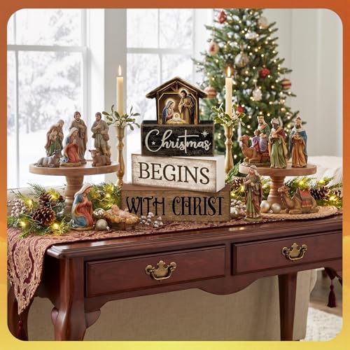 Moucuny 4 Pcs Christmas Table Decoration Christmas Begins with Christ Signs