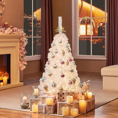 Yaheetech 4ft Pre-lit Artificial Small Christmas Tree with Stand, White