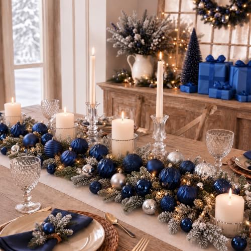 Lunmon 64 Pcs Navy Blue Christmas Ornaments Midnight Blue Xmas Tree Baubles