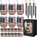 Patelai 30 Pcs 2026 American Flag Pattern Cups Gift Set for Men Women 12oz Stainless Steel Tumbler Mug Cups with Lid and Straw Pens and Card Set with Gift Bags for 4th of July 250th Memorial Day