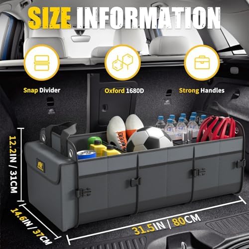 MIKKUPPA Car Trunk Organizer with Cooler, 100L, Premium Material, Gray