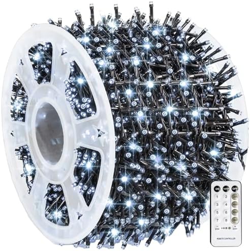 Dazzle Bright Outdoor Christmas String Lights, 1000 LED 328 FT Plug in Fairy Light with Remote Control 8 Modes & Timer, Waterproof Decoration for Home Garden Yard Xmas Wedding, White