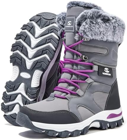 HOBIBEAR Women's Mid-Calf Faux Fur Snow Boots, Water-Resistant Winter Boots