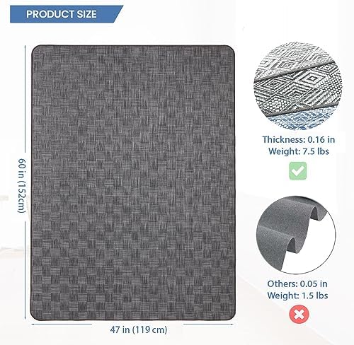 Chair Mat for Hardwood & Tile Floor, 47" x 60" Heavy Duty Office Chair Mat for Rolling Chairs, Anti Slip, Non-Curve, Floor Protector for Home Office, Charcoal Grid