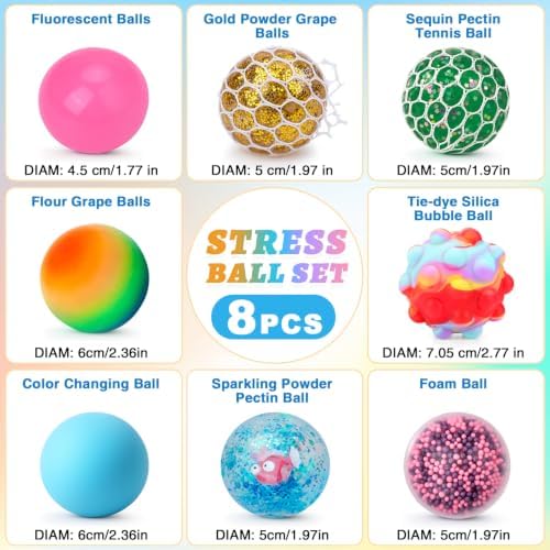 Stress Balls 8 Pack for Adults and Kids, Squeeze Squishy Fidget Toys