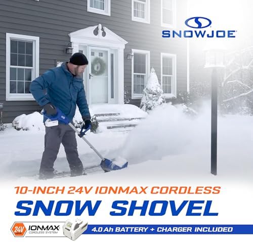 Snow Joe 24V Cordless Electric Shovel Kit w/ 5Ah Battery & Charger, 10″ Clearing Width, 210W Motor – Portable, Lightweight, Heavy-Duty Ice Removal for Deck, Patio, Driveway & Sidewalk, 24V-SS10-XR.
