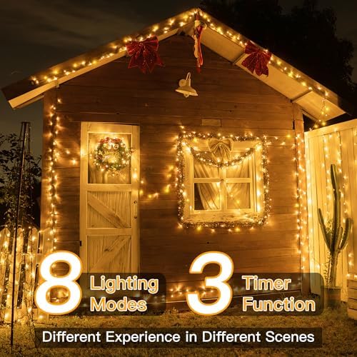 Ollny Christmas Lights, 1000LED 328FT Long Christmas Tree Lights with 8 Modes Remote Timer IP44 Waterproof, Outdoor Christmas Lights for Tree House Yard Outside Xmas Decorations Warm White